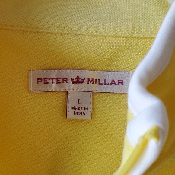 PETER MILLAR YELLOW WHITE QUARTER ZIP 100% COTTON TOP SIZE LARGE GOLF PREPPY - Picture 2 of 8